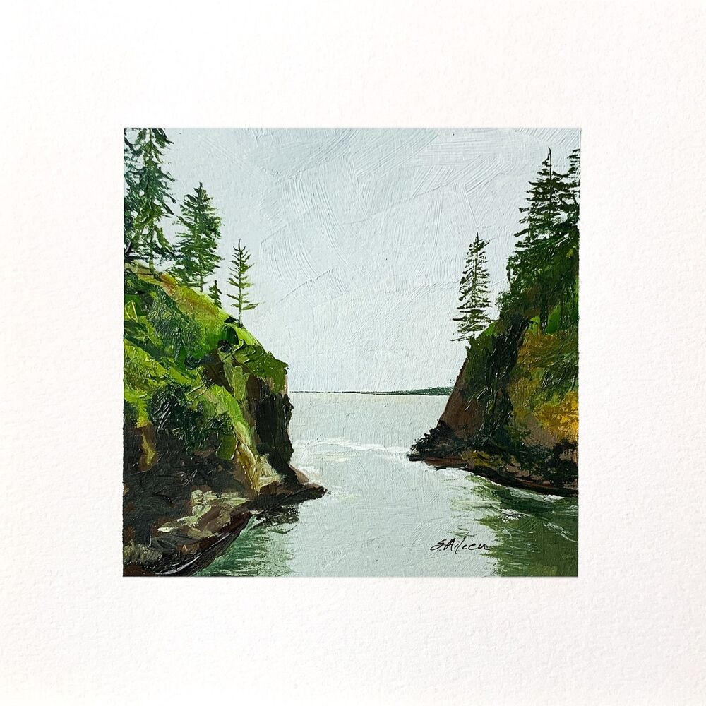 8x8 PNW Original Oil Painting Seascape Pacific Ocean Washington Moody Art Signed